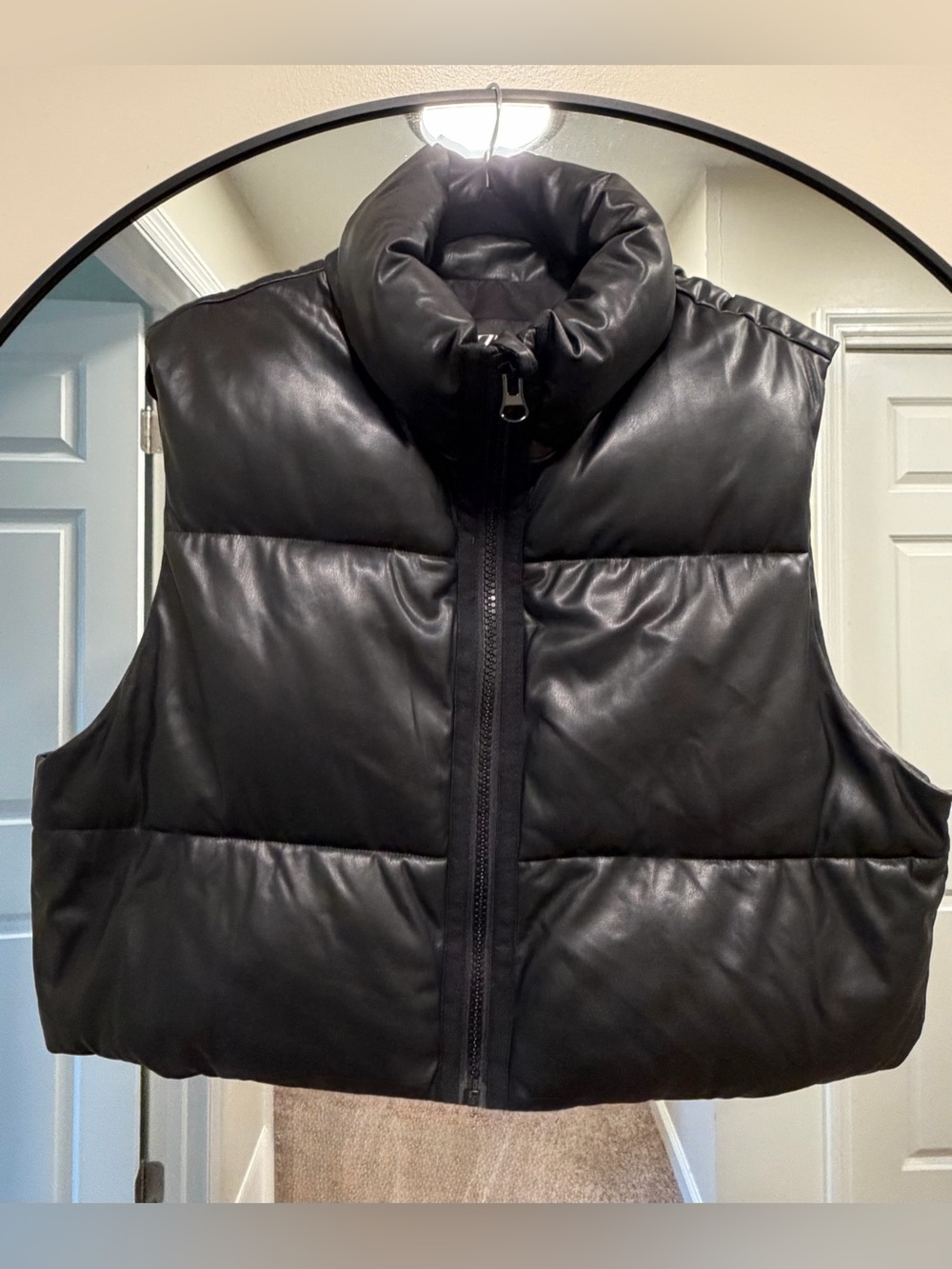 ZARA Black Faux Leather Puffer Vest | XXL | Oversized | Like New